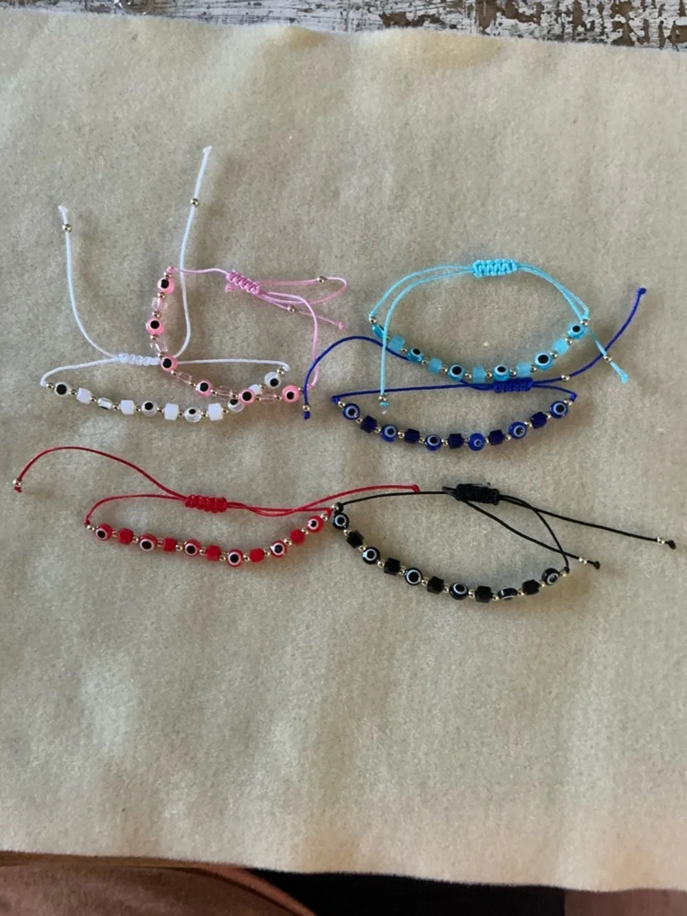 Kids Adjustable Beaded Evil Eye Bracelet - Multi Color Set of 6